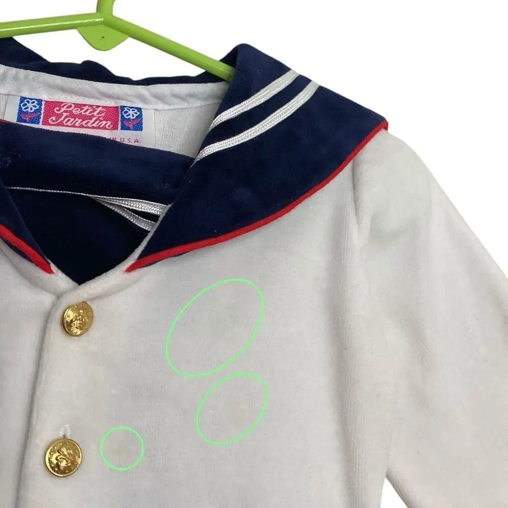 Vtg Childrens Navy Sailor Outfit Velour Nautical Velvet Mashtex Petit Jardin